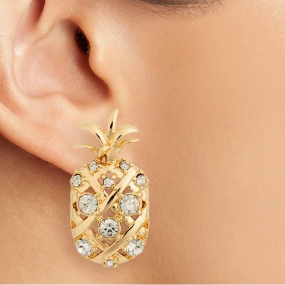 BaubleBar Gold Pineapple Stud Earrings with Crystal Accents - Picture 7 of 7